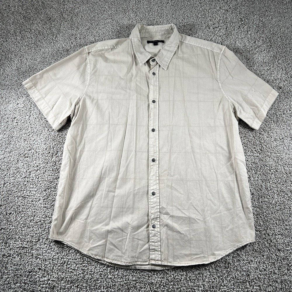 John Varvatos Shirt Mens‎ XXL Beige Snap Button Up Casual Preppy Short Sleeve